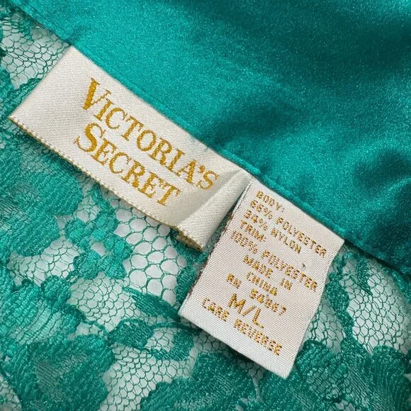 VICTORIA'S SECRET | Vtg GOLD Label Sheer Green Lace Sleep Shirt 80s 90s Sz M/L - Picture 2 of 16
